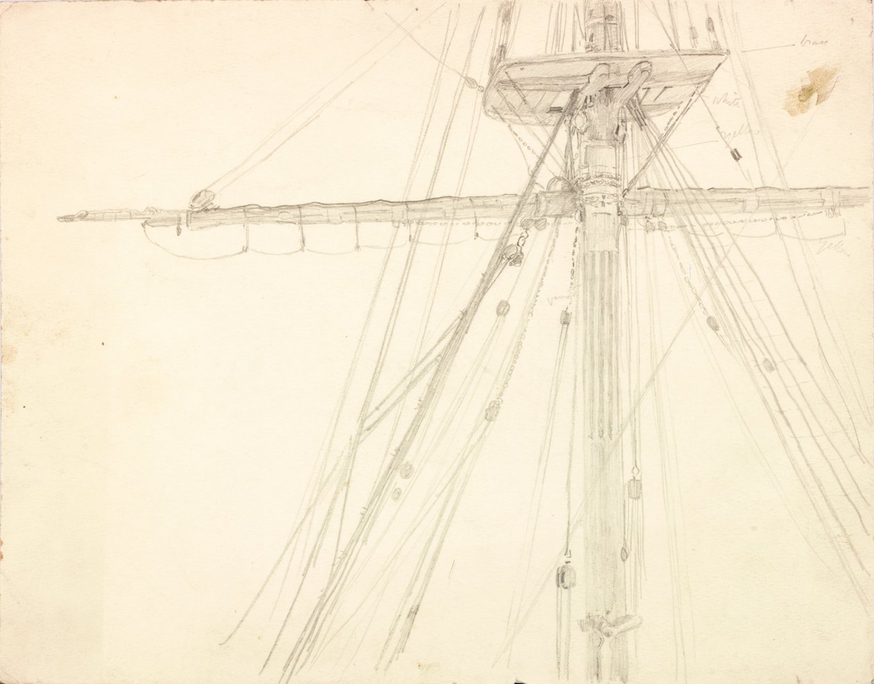 Detail stožáru a výstroje tužkou na papíře od Charles Napier Hemy