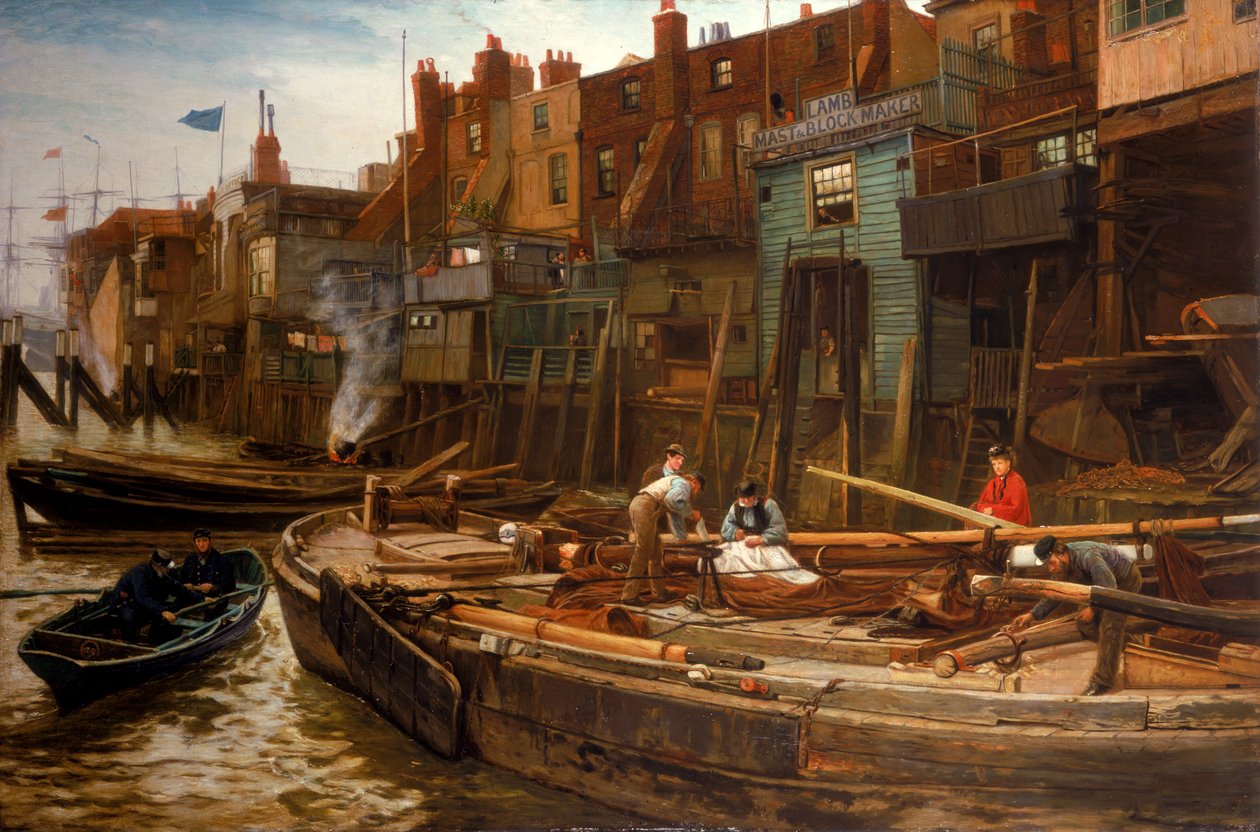 London River - The Limehouse Barge-Builders, 1877 od Charles Napier Hemy