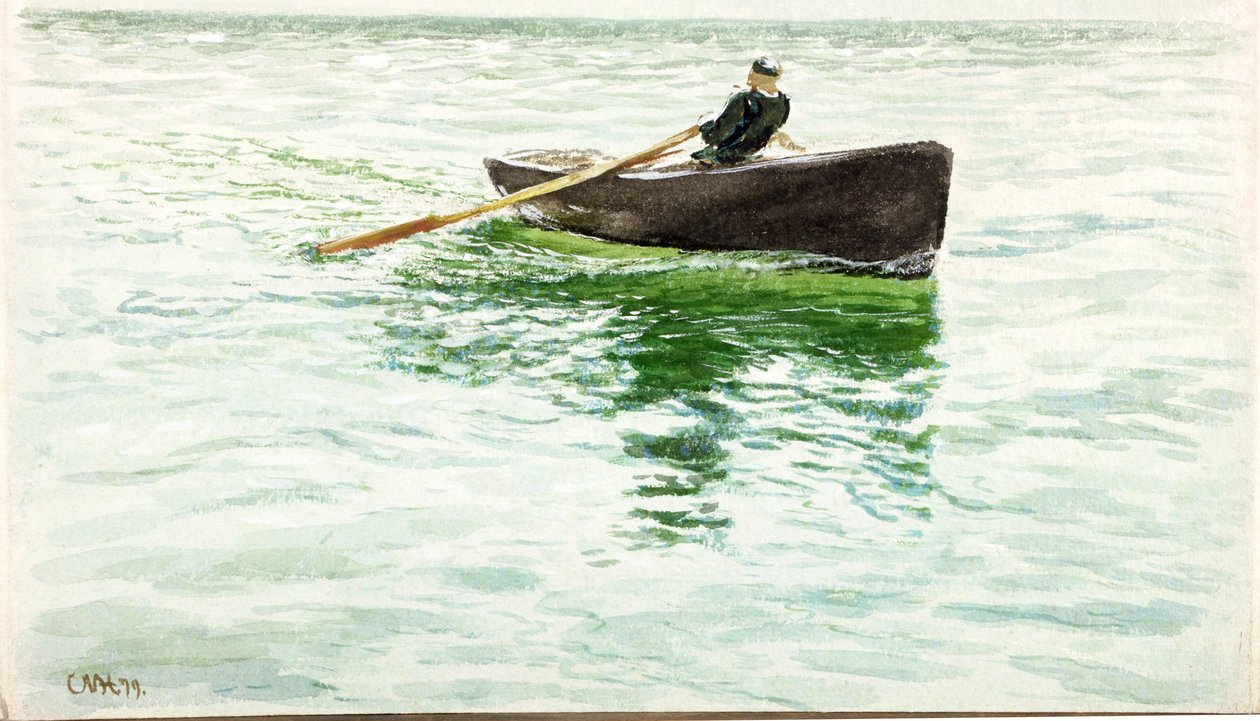 Muž veslující na člunu (akvarel na papíře) od Charles Napier Hemy