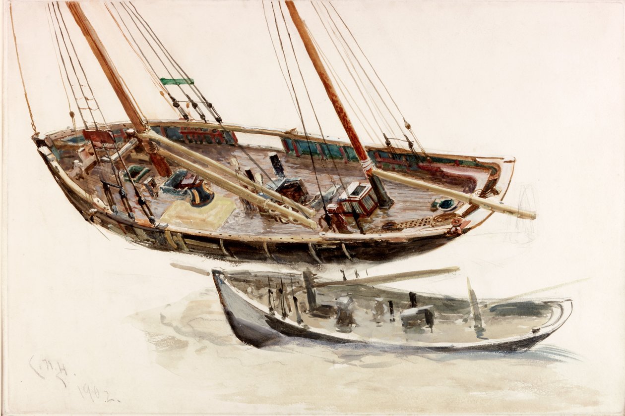 Dvě studie trawleru (bc, tužka a wc na papíře) od Charles Napier Hemy