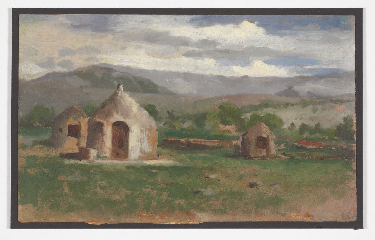 Krajinářská skica s primitivními chatrčemi, Provence od Charles Nègre