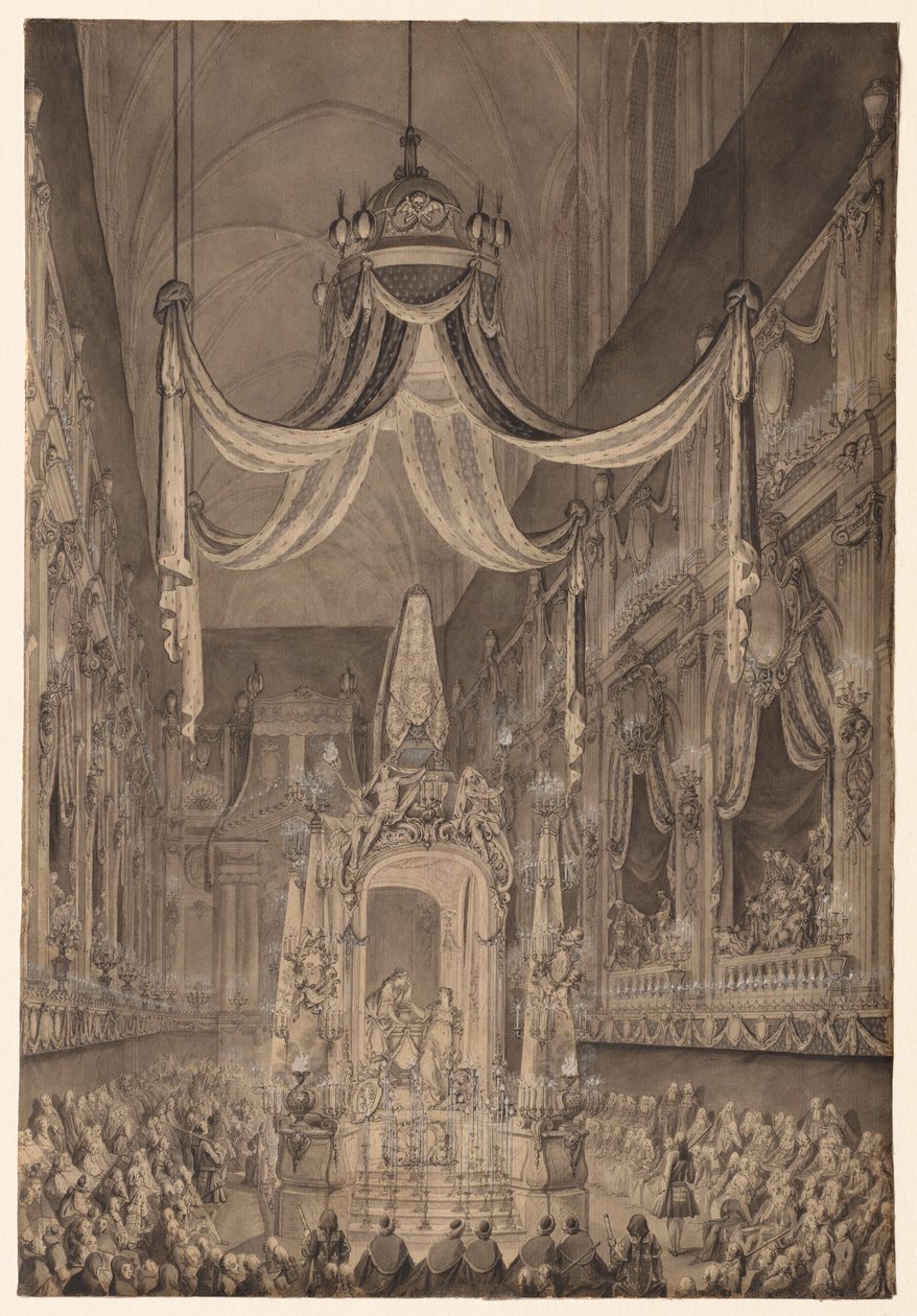 Pohřeb Marie-Thérèse Španělské, Dauphine z Francie, v kostele Nôtre Dame, Paříž, 24. listopadu 1746 od Charles Nicolas Cochin