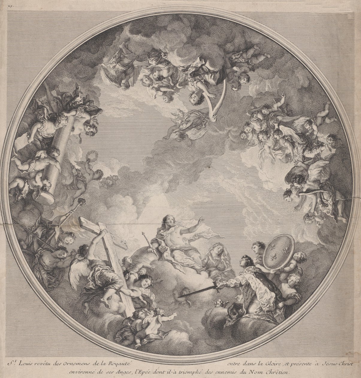 Svatý Ludvík představuje svůj meč Kristu podle návrhu stropu, 1755-90. od Charles Nicolas Cochin