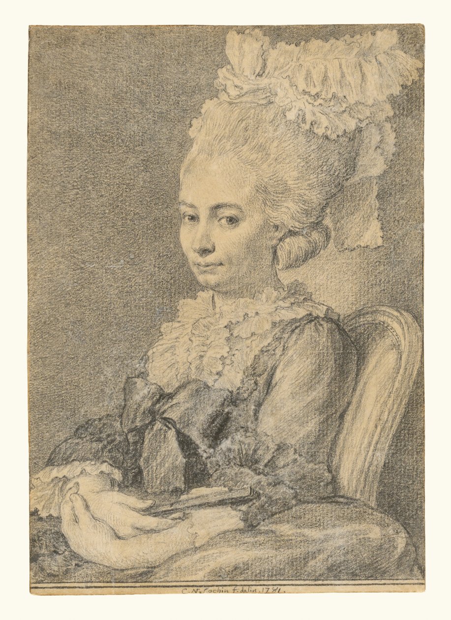 Portrét mladé ženy držící vějíř od Charles Nicolas Cochin II