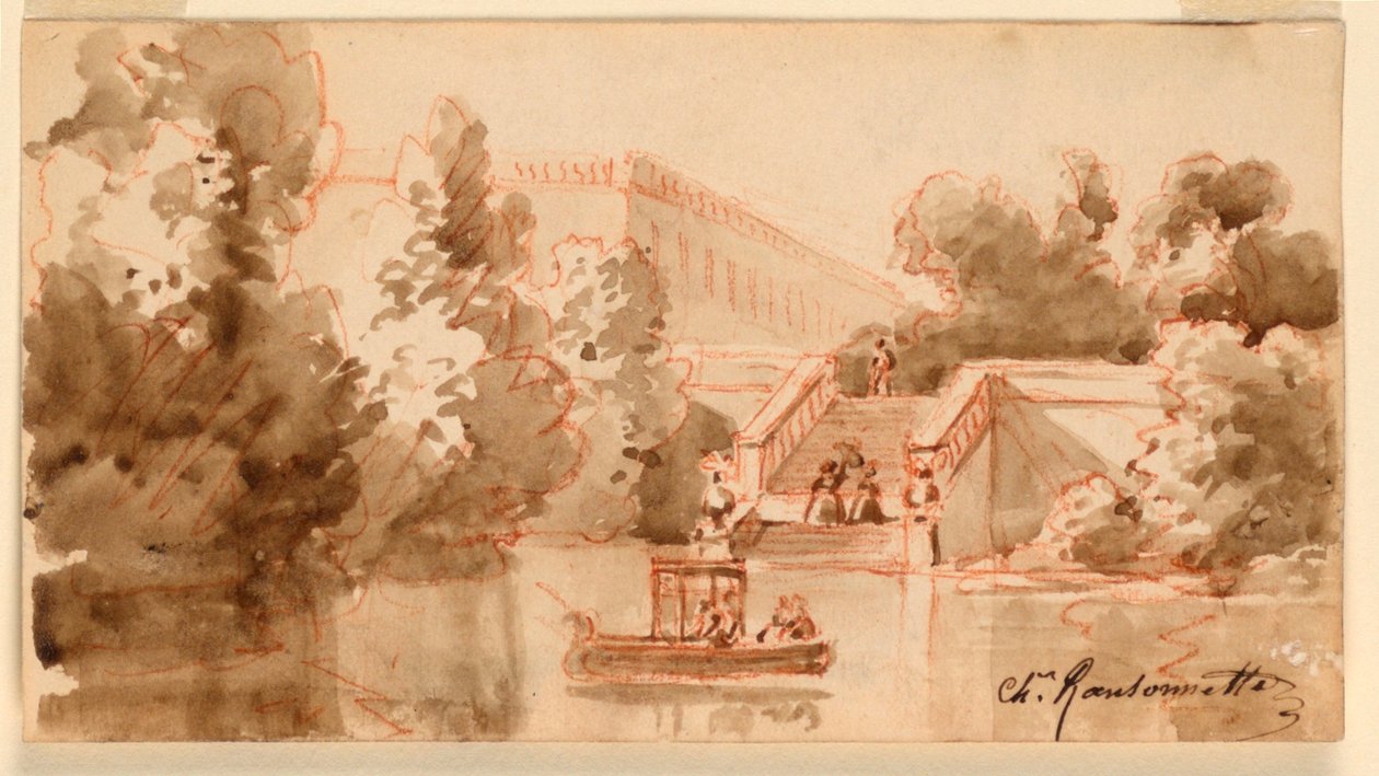 Imaginární pohled na hrad Vaux-le-Vicomte od Charles Nicolas Ransonnette