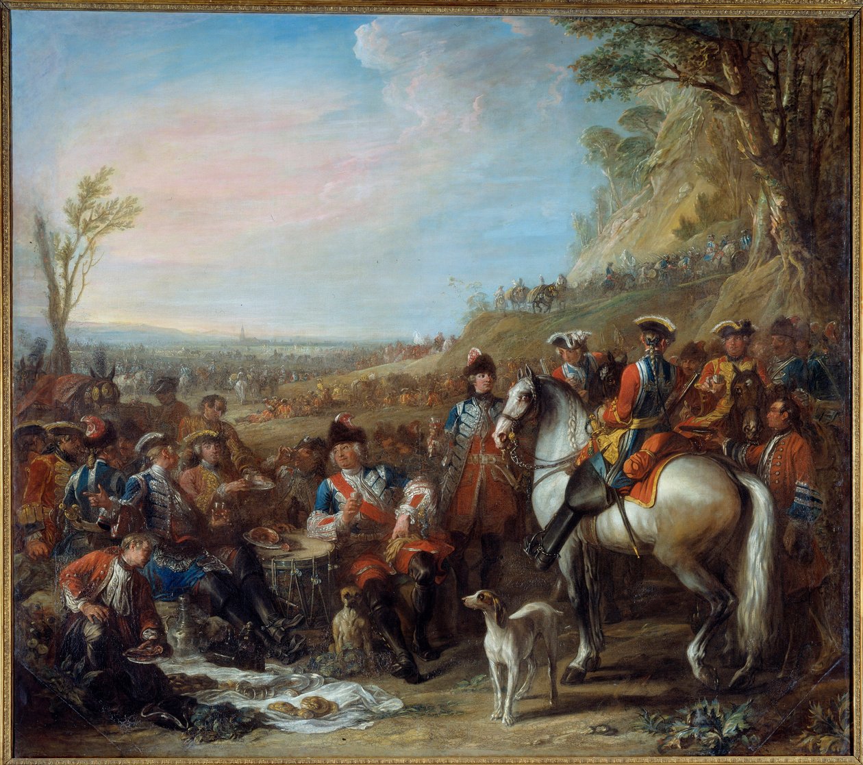 Zastavení granátníků na koních z královského domu (1734). Uprostřed monsieur de Creil, velitel. Obraz Charlese Parrocela (1688 - 1752) od Charles Parrocel