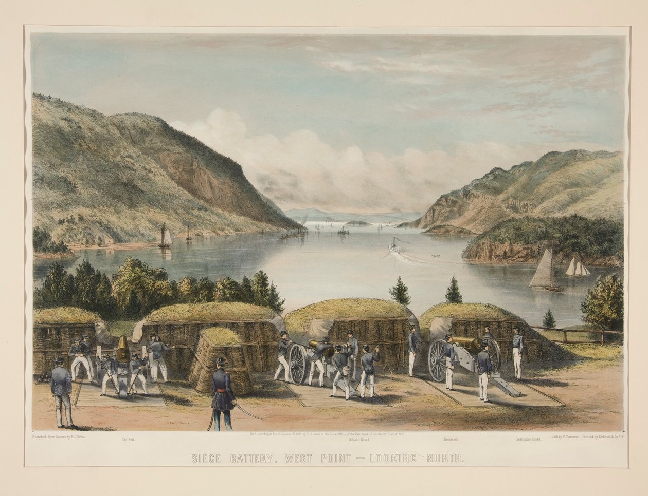 Obléhací baterie, West Point - Pohled na sever od Charles Parsons