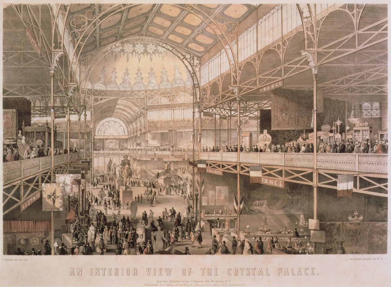 Interiér New York Crystal Palace, hospoda. od Endicott & Co., New York, 1855 od Charles Parsons