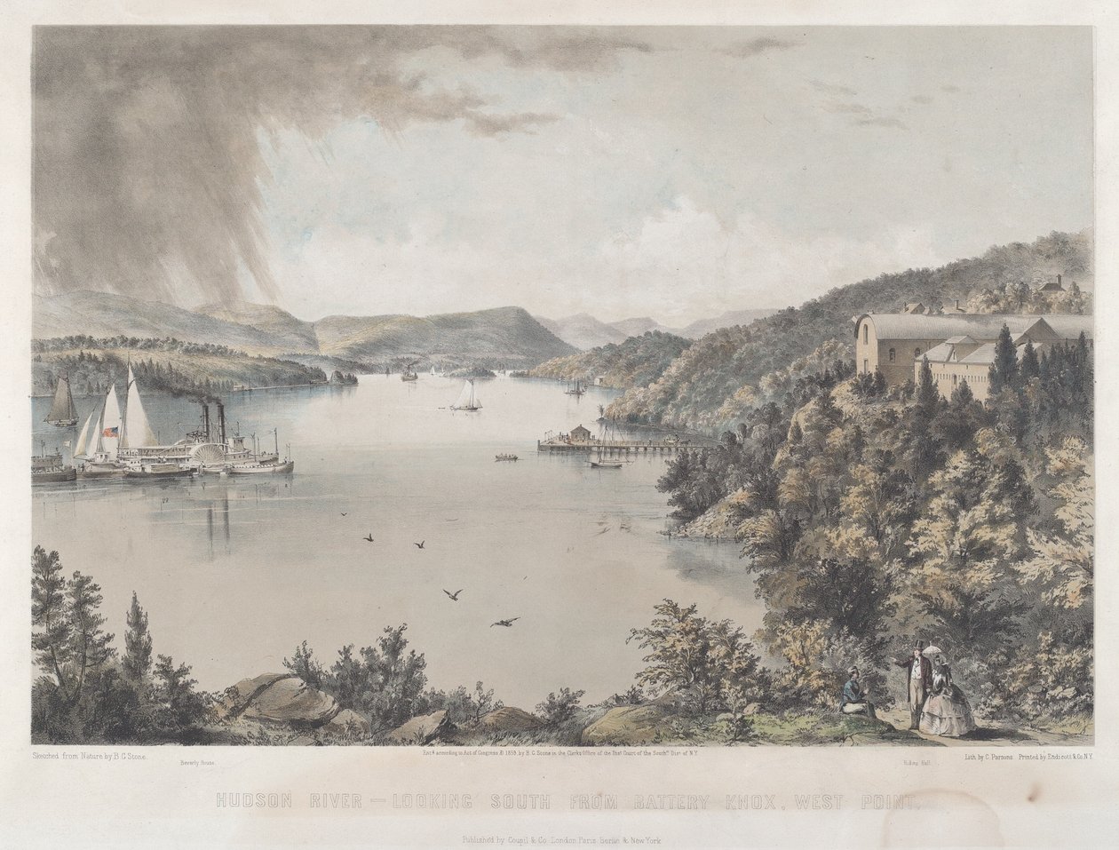 Hudson River Portfolio: Pohled na jih od Battery Knox, West Point od Charles Parsons after Benjamin Bellows Grant Stone