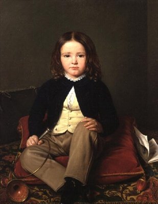 Portrét chlapce sedícího na polštáři držícího roh od Charles Paulin Francois Matet