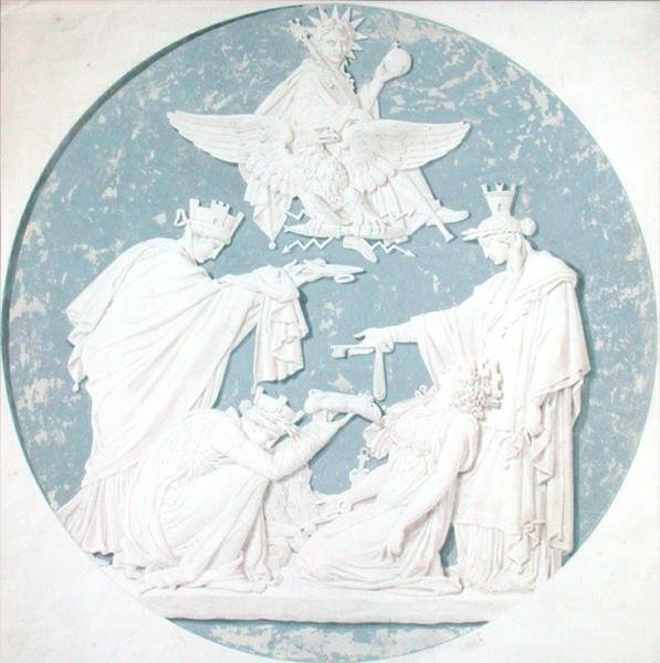 Návrh na medailon zobrazující slávu Napoleona (1769-1821) (tužka a wc na papíře) od Charles Percier