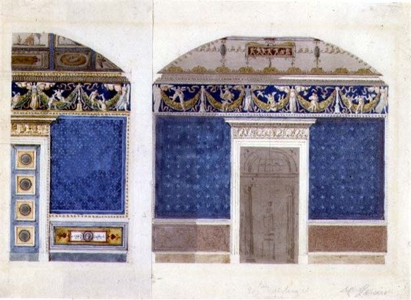 Design pro interiér empírového paláce, cca 1810 (akvarel a kvaš na papíře) od Charles Percier