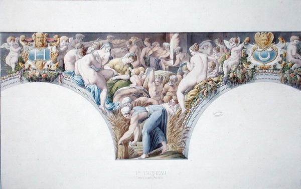 Paní 1014 Frieze z tanečního sálu ve Fontainebleau, deska z alba (akvarel a tužka na papíře) od Charles Percier