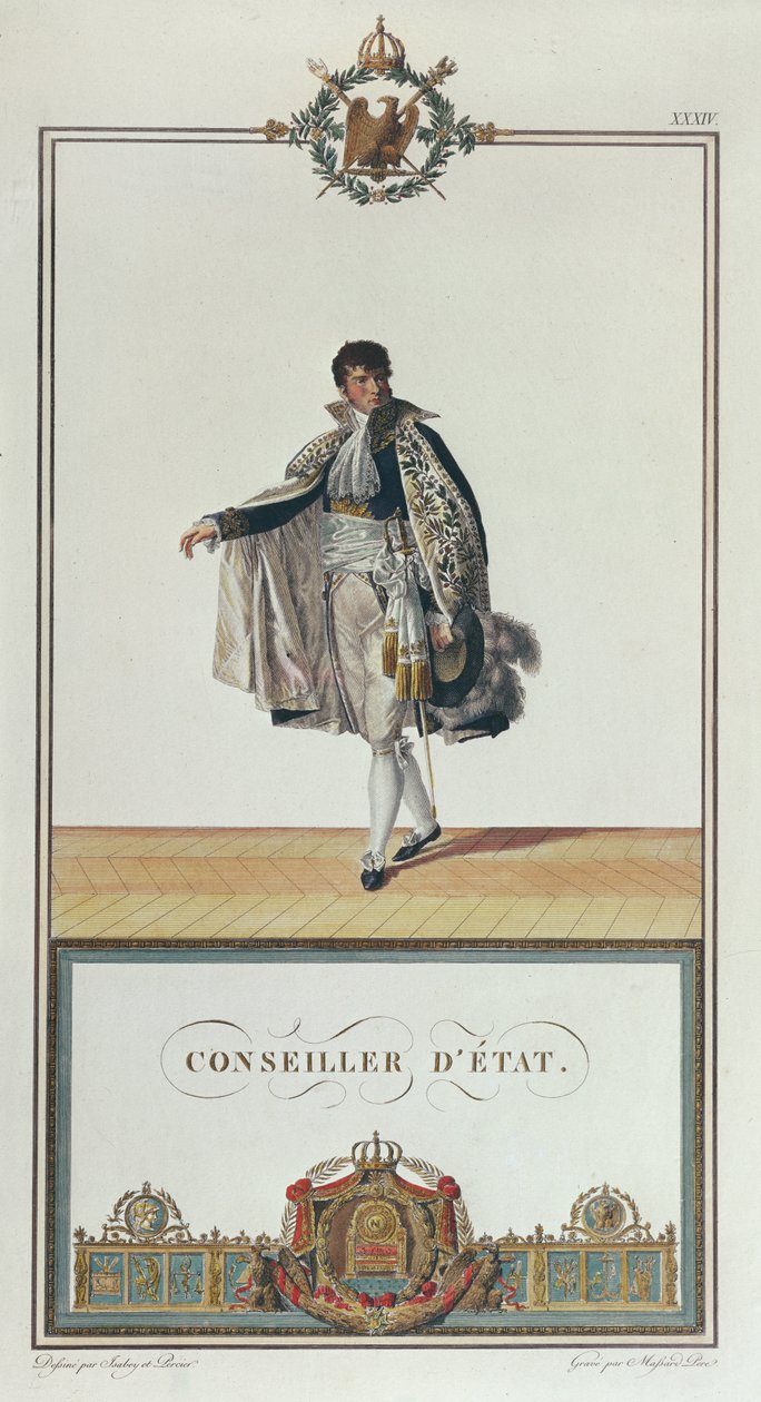 Uniforma státního rady pro korunovaci Napoleona, 1804 (barevná rytina) od Charles Percier