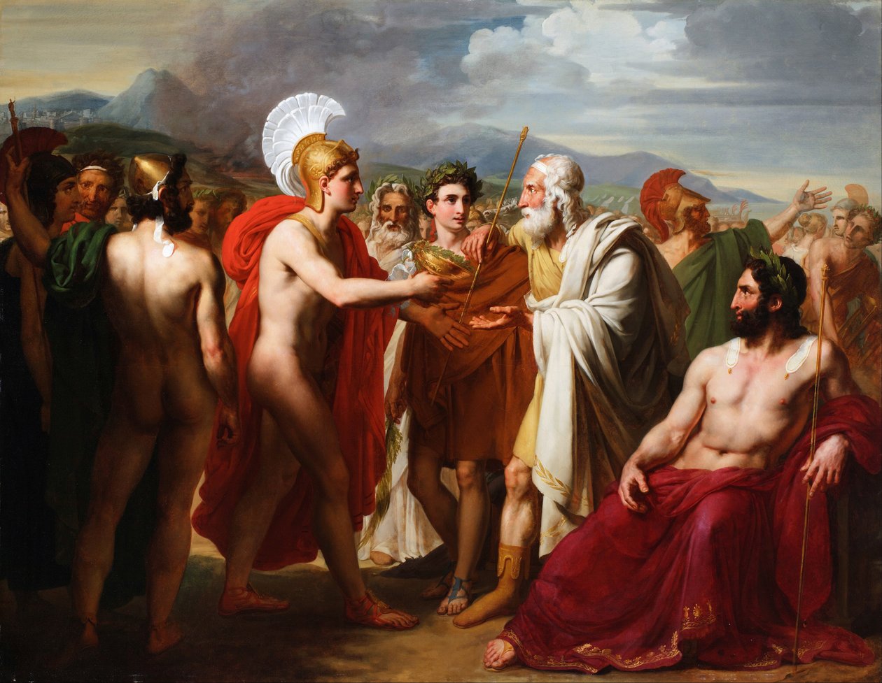 „Achilles představuje cenu moudrosti Nestorovi během pohřebních her“ od Charles Philippe Lariviere
