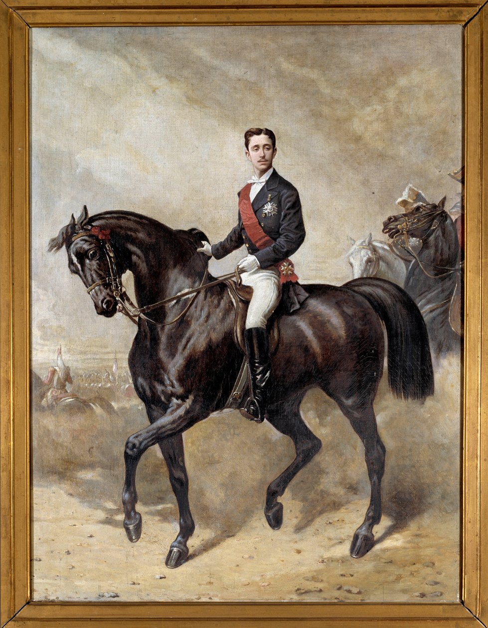 Jezdecký portrét prince Imperial Eugene Louis Napoleon, syn Napoleona III (1856 - 1879). Obraz Charlese Poriona (19. století) od Charles Porion