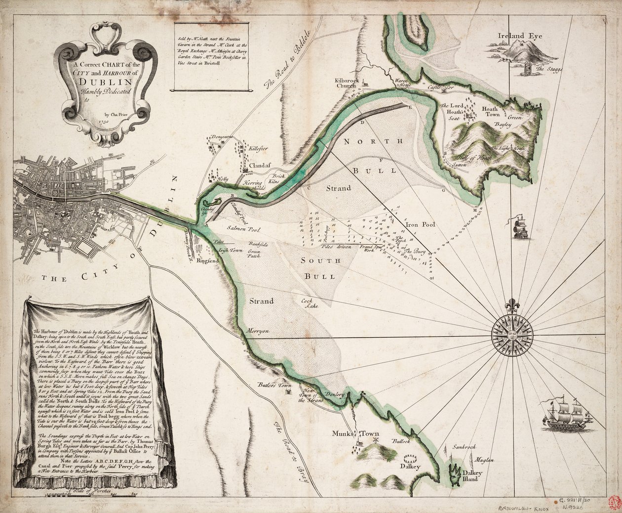 Správná mapa města a přístavu Dublin, Irleand od Charles Price