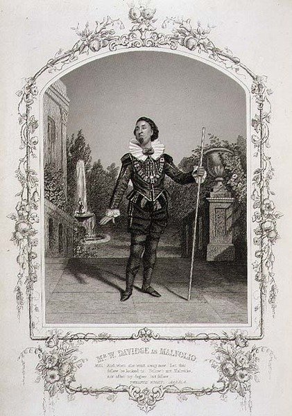 Pan W. Davidge jako Malvolio, dějství III, scéna 4 z 