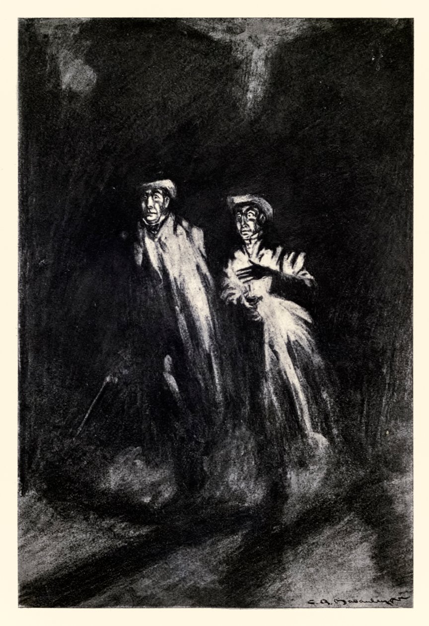 Házeli světlem svíčky sem a tam kolem svých kroků“ z „Podivného případu doktora Jekylla a pana Hyda“ od Roberta Louise Stevensona (1850–1894) ilustrovaného Charlesem Raymondem Macauleyem (1871–1934) od Charles Raymond Macauley
