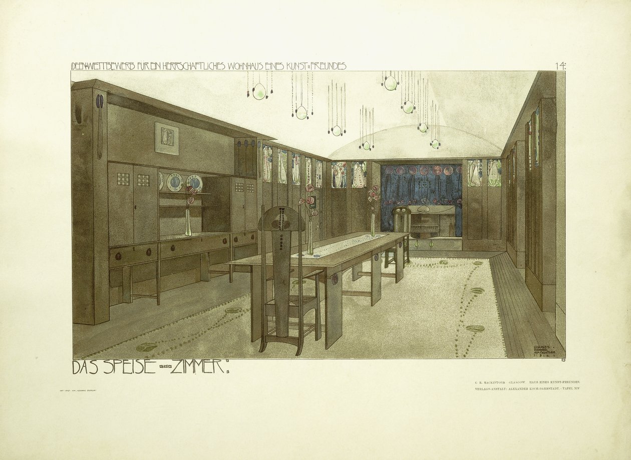 Jídelna, cca 1901 (barevná litografie) od Charles Rennie (after) Mackintosh
