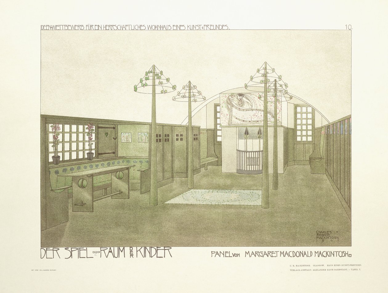 Mateřská školka, kolem roku 1901 (barevná litografie) od Charles Rennie (after) Mackintosh
