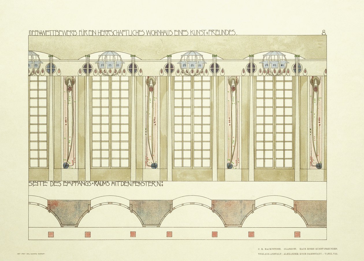 Recepční a hudební místnost, kolem 1901 (barevná litografie) od Charles Rennie (after) Mackintosh