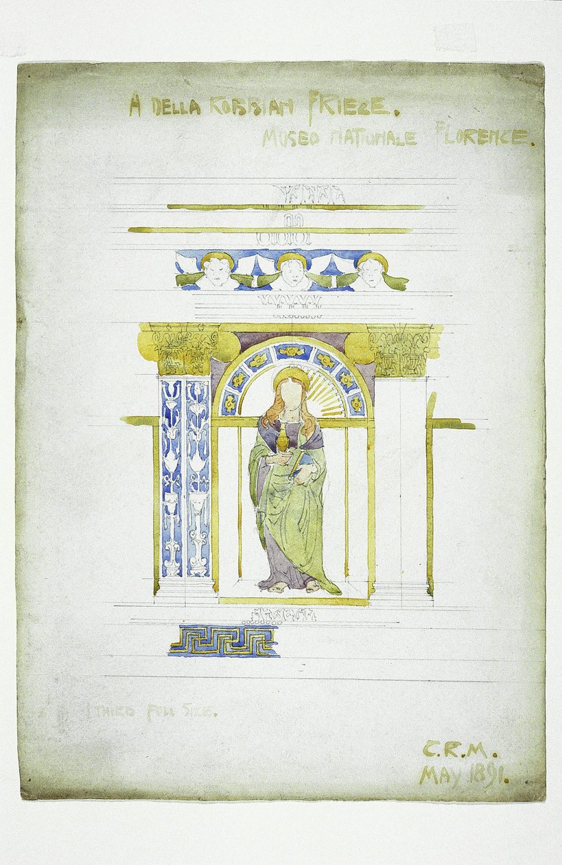 Della Robbian [sic] Frieze, Museo Nationale, Florencie, 1891 (tužka a akvarel na papíře) od Charles Rennie Mackintosh