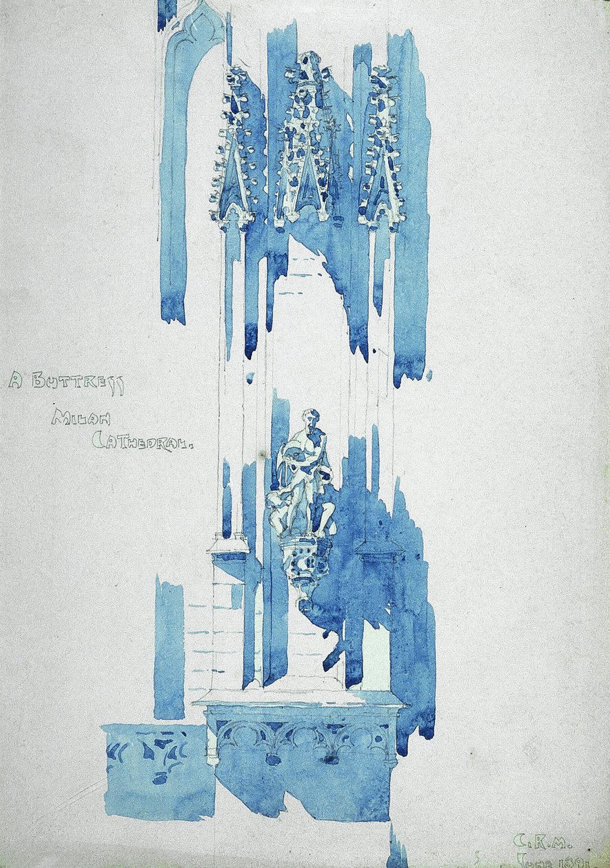 Buttress, Milánská katedrála, 1891 (tužka a akvarel na papíře) od Charles Rennie Mackintosh
