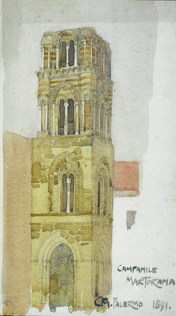 Campanile Martorana, Palermo, 1891 (tužka a akvarel) od Charles Rennie Mackintosh