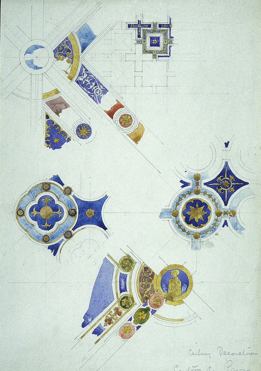 Stropní dekorace, Certosa di Pavia, 1891 (tužka a akvarel na papíře) od Charles Rennie Mackintosh