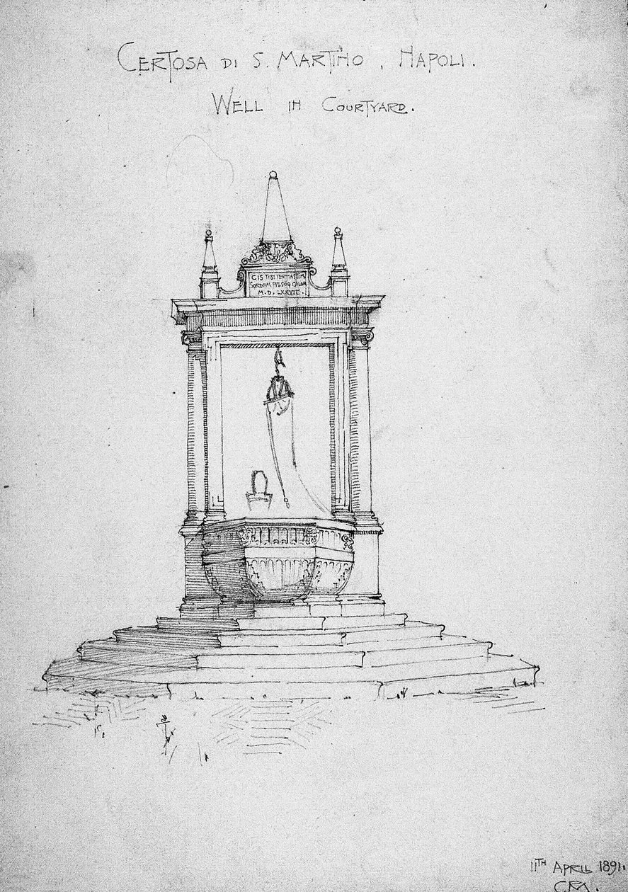 Certosa di S. Martino, Neapol, studna ve dvoře, 1891 od Charles Rennie Mackintosh