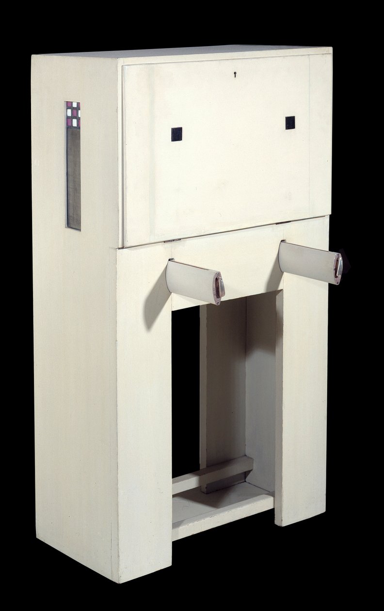 Charles Rennie Mackintosh (1868 - 1928); sekretář sedátko (1904) bíle lakované dřevo. výška: 1,21; Paříž, Musee d