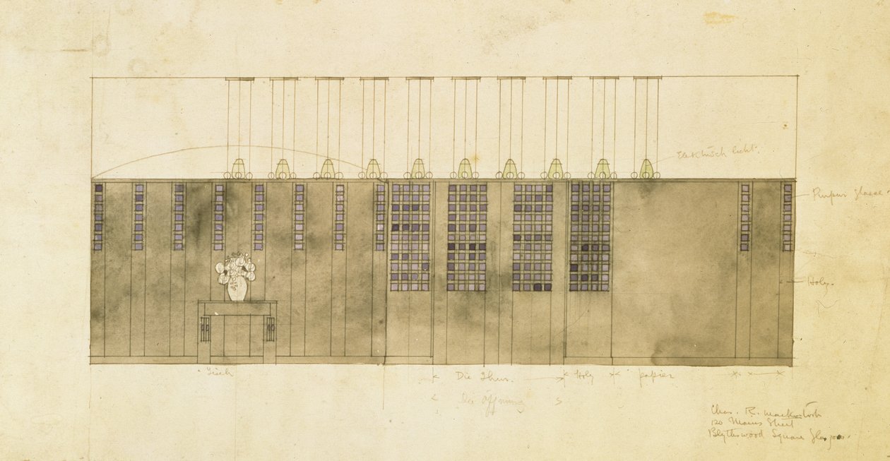 Design na stěnu, stůl a dveře, 1905 (wc přes pero a inkoust na papíře) od Charles Rennie Mackintosh