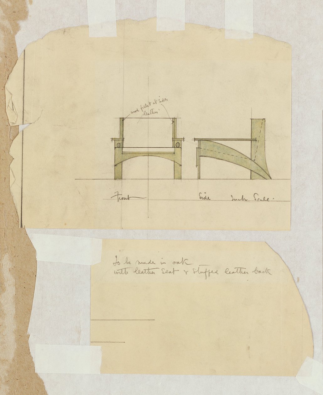 Design pro dubové křeslo, zobrazený v předním a bočním pohledu, 1905 od Charles Rennie Mackintosh