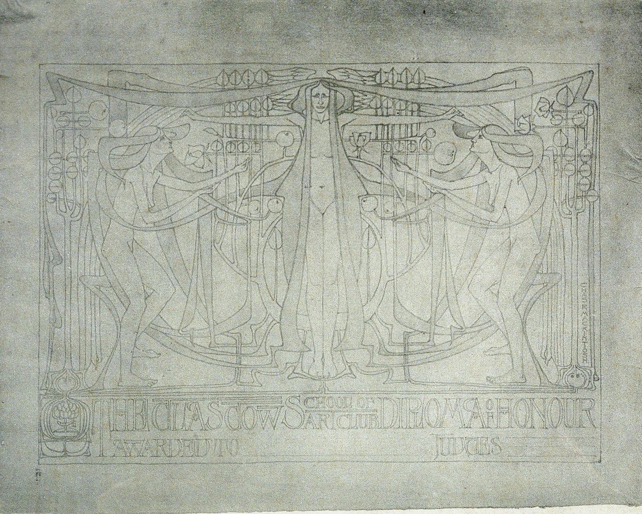 Diplom of Honor, Glasgow School of Art, 1893 (akvarelový tisk na rýžový papír) od Charles Rennie Mackintosh