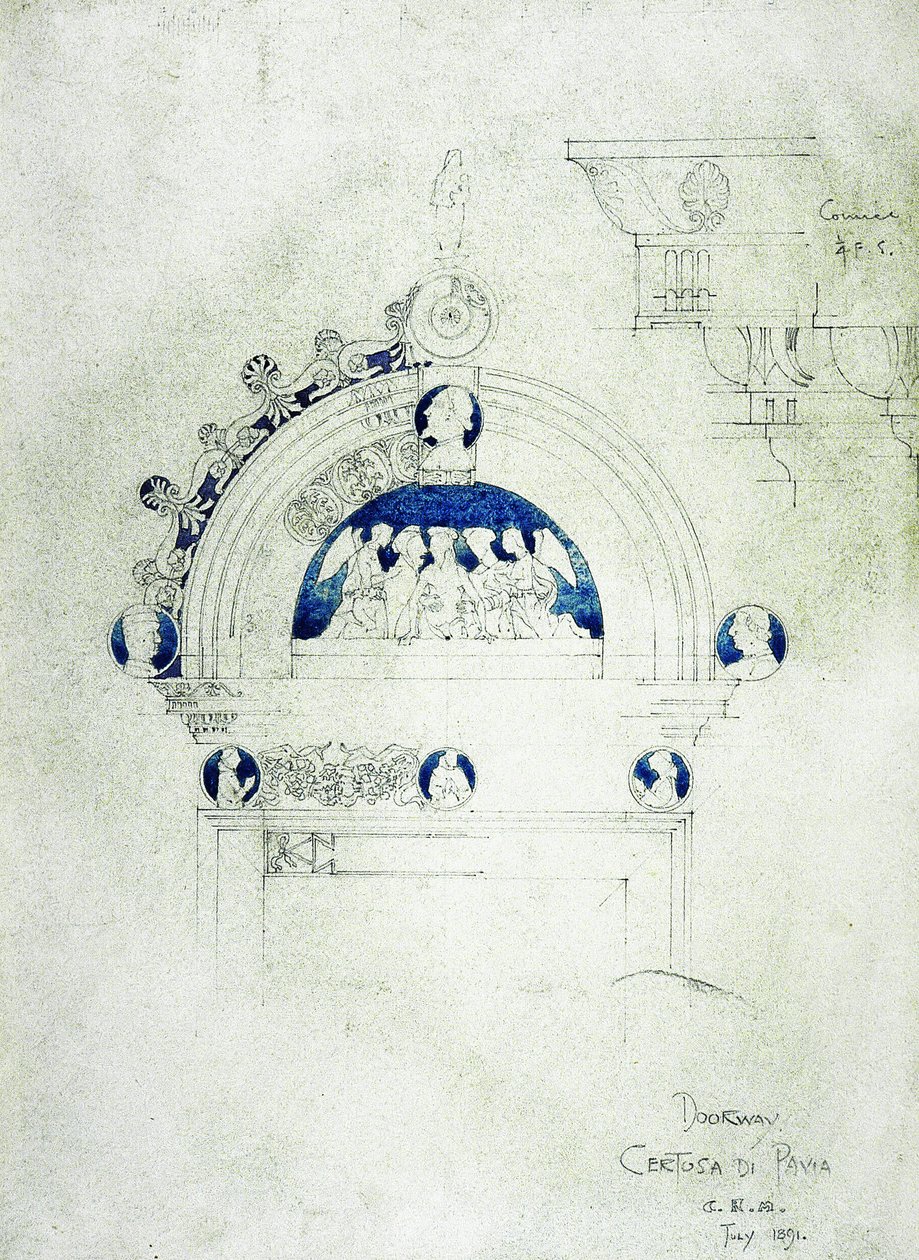 Doorway, Certosa di Pavia, 1891 (tužka a akvarel na papíře) od Charles Rennie Mackintosh