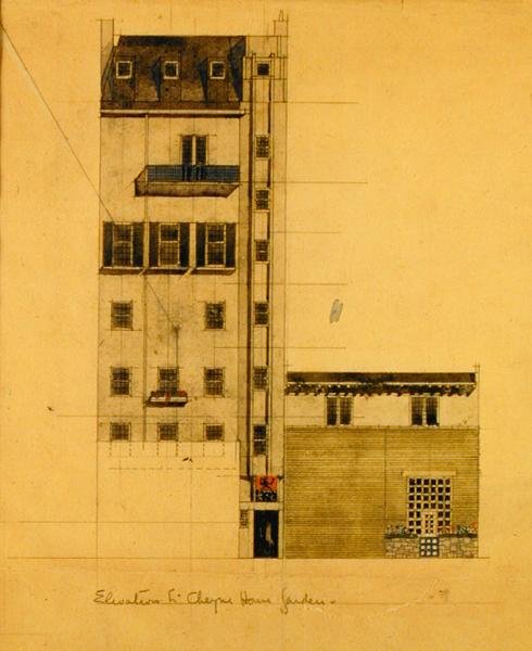 Nadmořská výška navrhovaného studia v Glebe Place a Upper Cheyne Walk od Charles Rennie Mackintosh