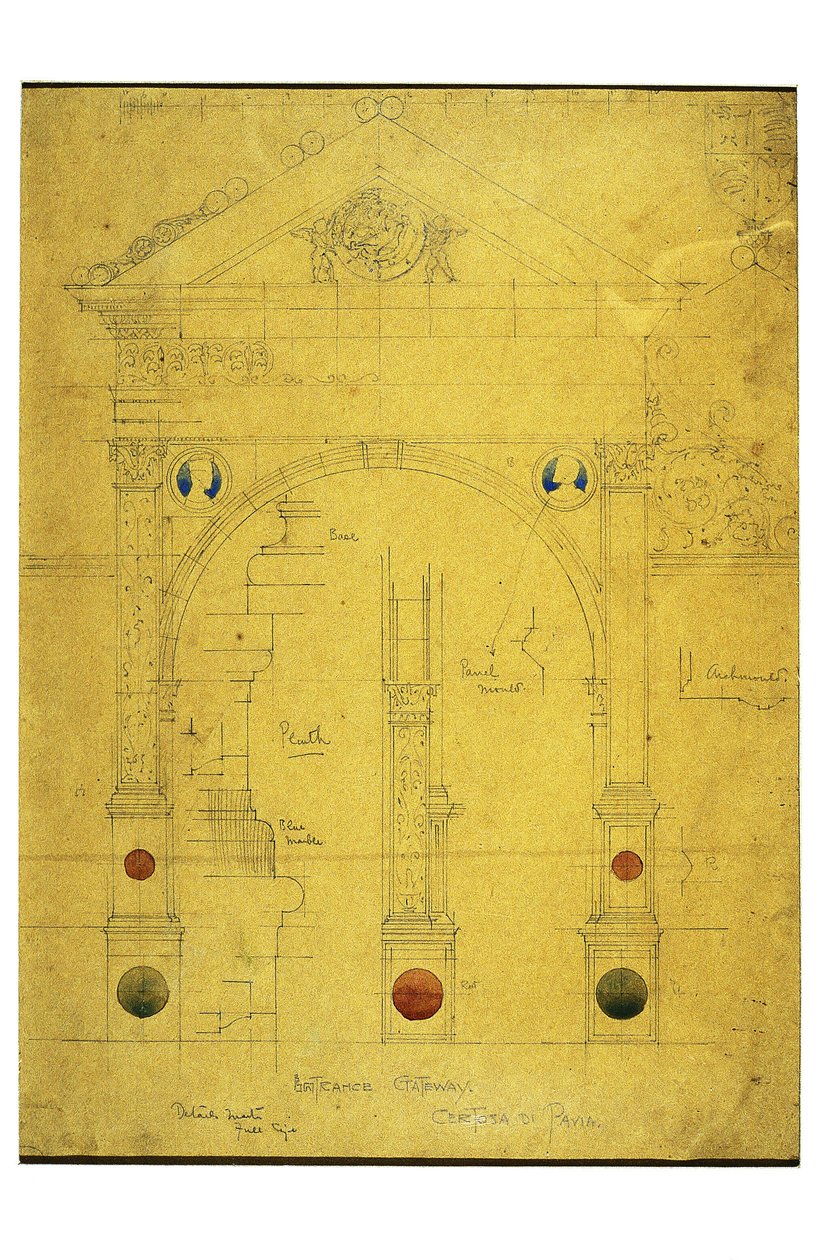 Vstupní brána, Certosa di Pavia, 1891 (tužka a akvarel na papíře) od Charles Rennie Mackintosh