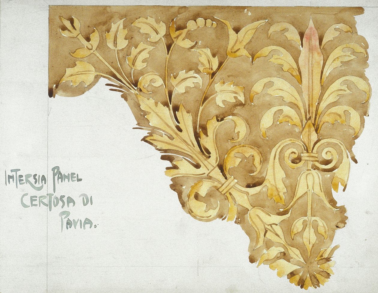 Intarsia Panel, Certosa di Pavia, 1891 (tužka a akvarel na papíře) od Charles Rennie Mackintosh