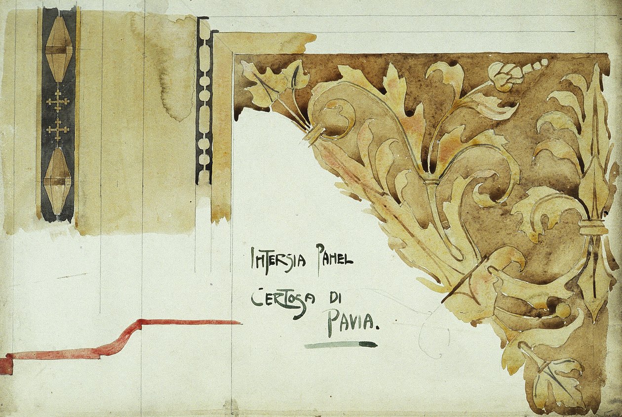 Intarsia Panel, Certosa di Pavia, 1891 (tužka a akvarel na papíře) od Charles Rennie Mackintosh