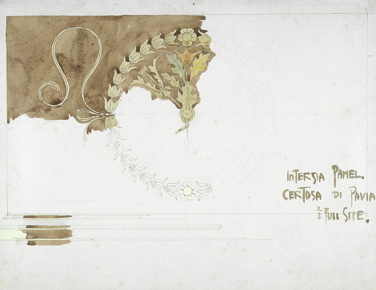 Intarsia Panel, Certosa di Pavia, 1891 (tužka a akvarel na papíře) od Charles Rennie Mackintosh