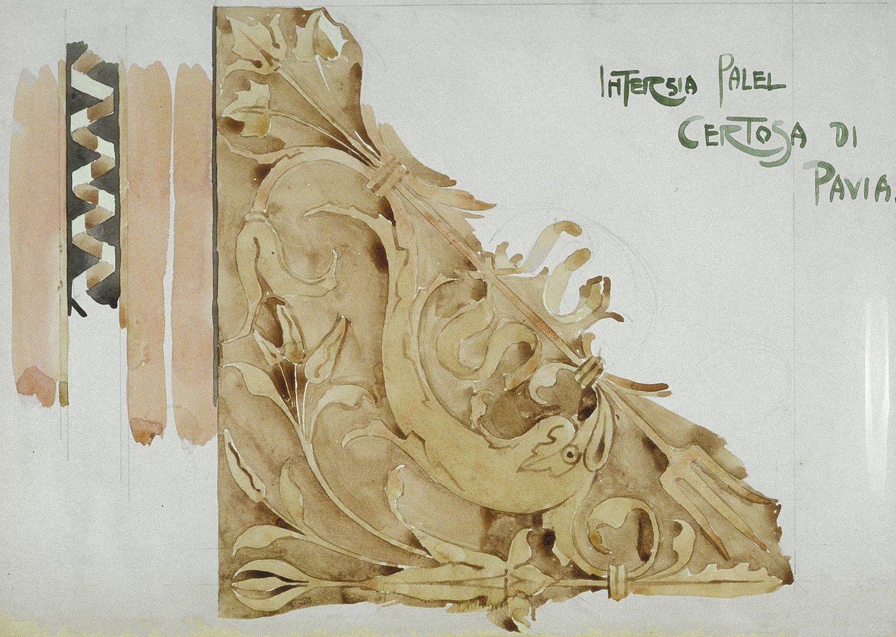 Intarzie, Certosa di Pavia, 1891 (tužka a akvarel na papíře) od Charles Rennie Mackintosh
