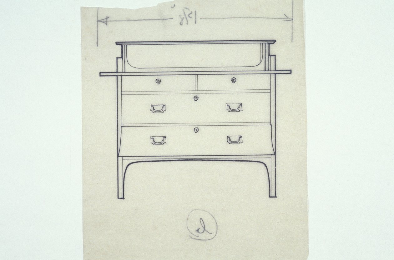 Perokresba nábytku (bydliště s malovanými panely), cca 1910 (tuš na papíře) od Charles Rennie Mackintosh