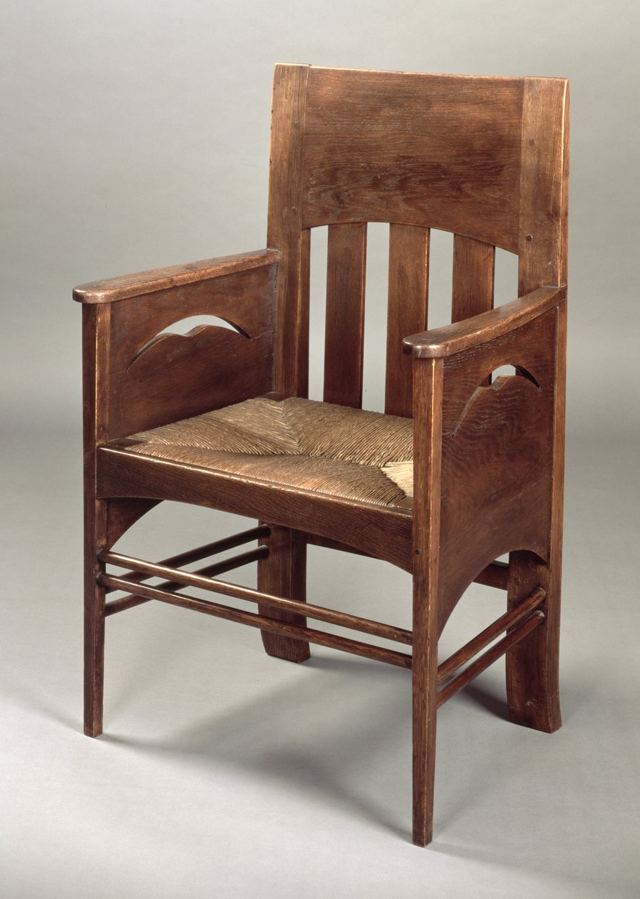 Dubové křeslo, cca 1897 (dubové dřevo a rákos) od Charles Rennie Mackintosh