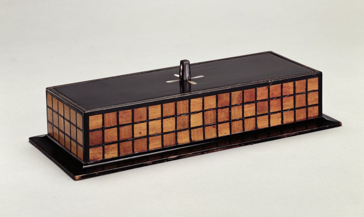 Box na psací potřeby pro Bílou ložnici, HousHill, Glasgow (ebonizované dřevo vykládané perletí a ořechem) od Charles Rennie Mackintosh