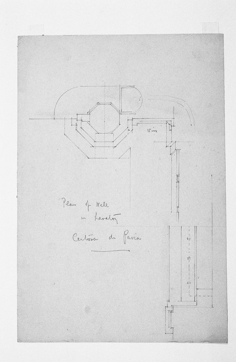Plán studny v záchodě, Certosa di Pavia, 1891 od Charles Rennie Mackintosh