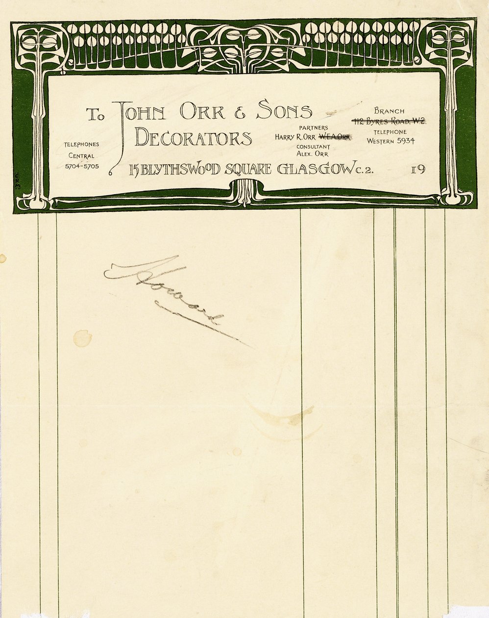 Návrh papírnictví pro John Orr & Sons, Glasgow, kolem 1894-1898 (tištěný papír) od Charles Rennie Mackintosh