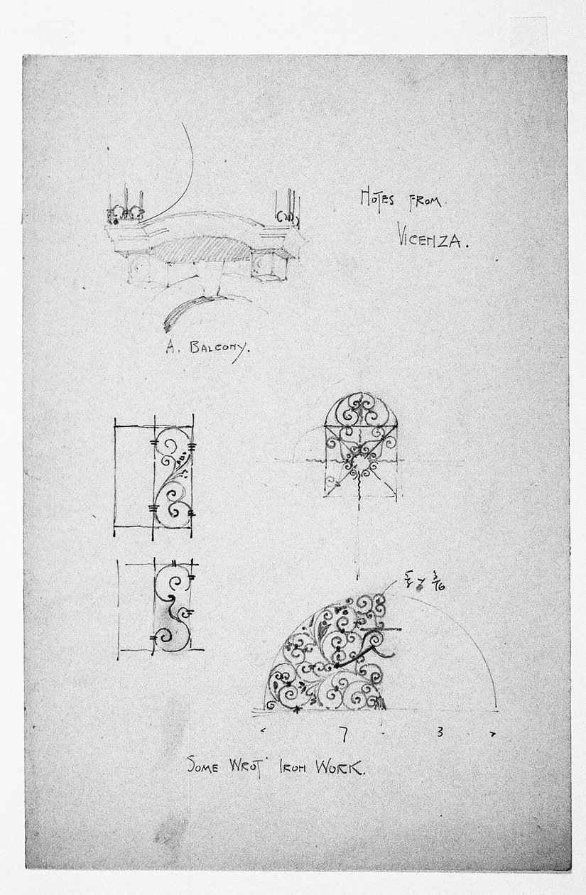 Vicenza, vlevo Balkon a dole, Some Wrot [sic] Iron Work, 1891 od Charles Rennie Mackintosh