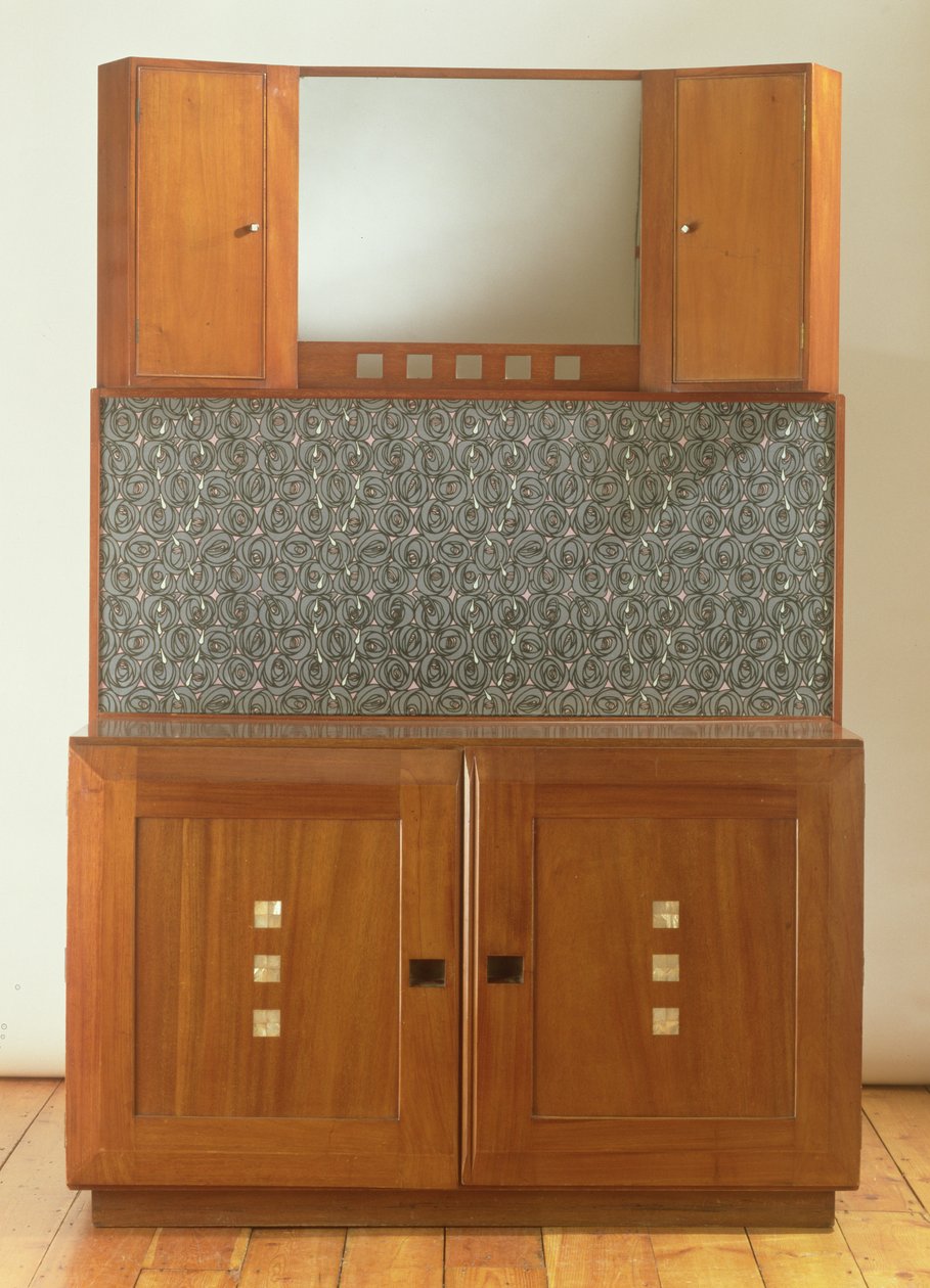Umyvadlo, cca 1917 (mahagon vykládaný perletí a zeleným erinoidem, se skleněnou zadní deskou) od Charles Rennie Mackintosh
