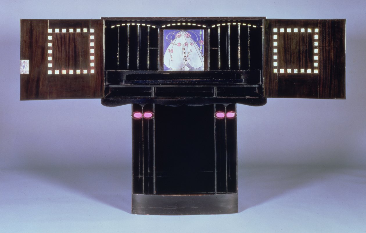 Psací stůl pro Hill House, Helensburgh, c.1902 (otevřený) (viz 71064) od Charles Rennie Mackintosh